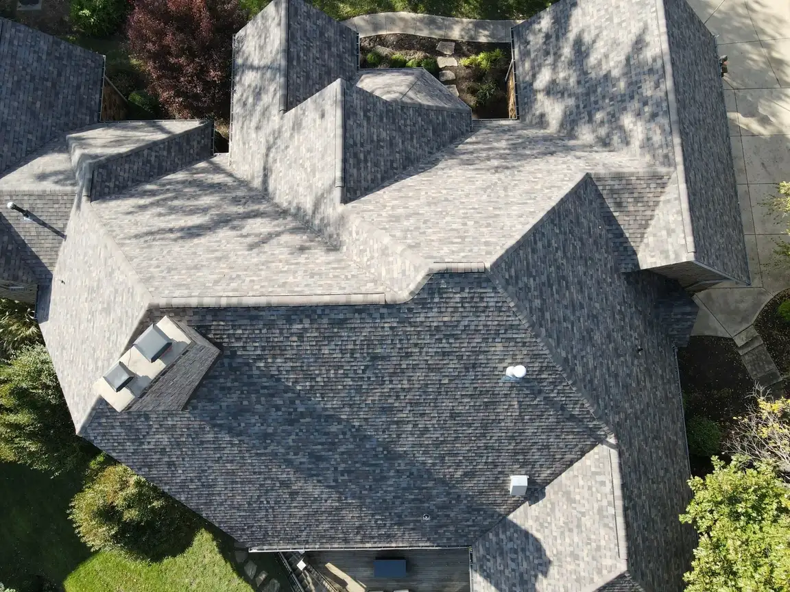 Aerial view of house rooftop design in O'Fallon, MO