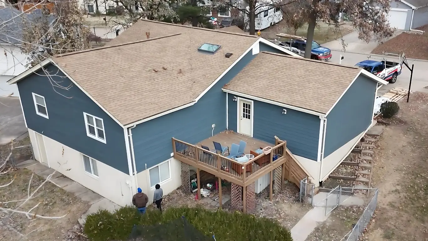 Aerial view of a house with new siding in Wildwood, MO